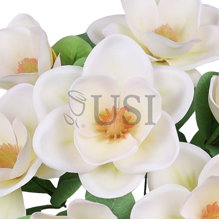 Deluxe Magnolia Flower Bush x7, 16in, Cream White