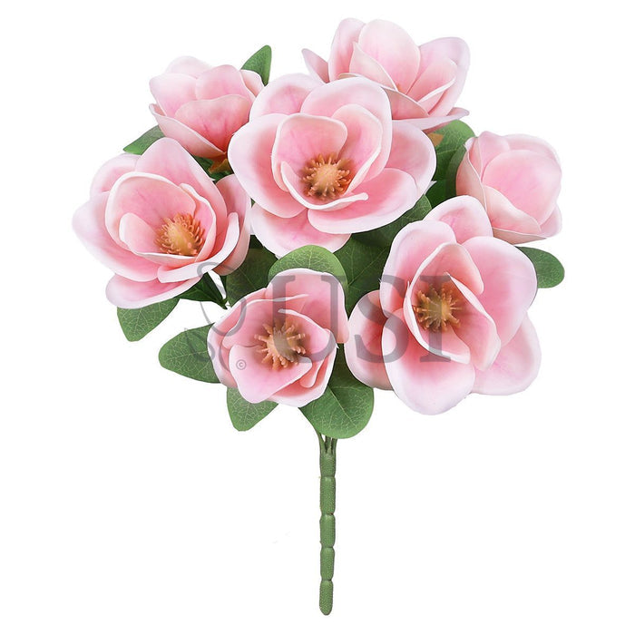 Deluxe Magnolia Flower Bush x7, 16in, Pink