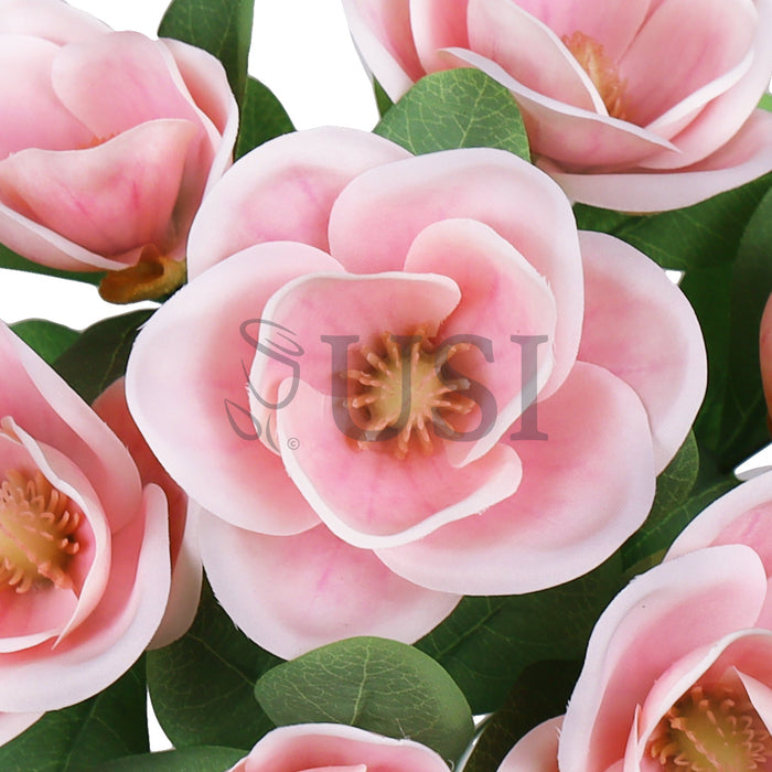Deluxe Magnolia Flower Bush x7, 16in, Pink