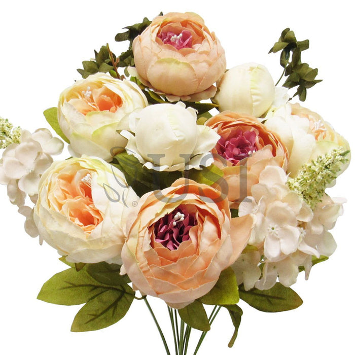 Deluxe Mixed Peony Bush x13, 19in, Cream Peach