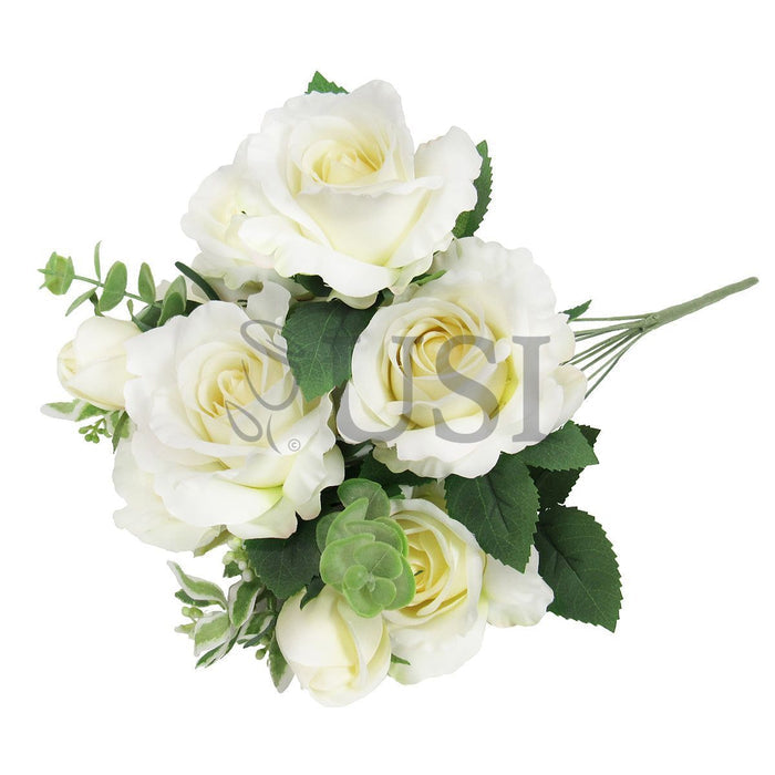 Deluxe Sweet Rose Bush w Filler x9, 20in, Cream White