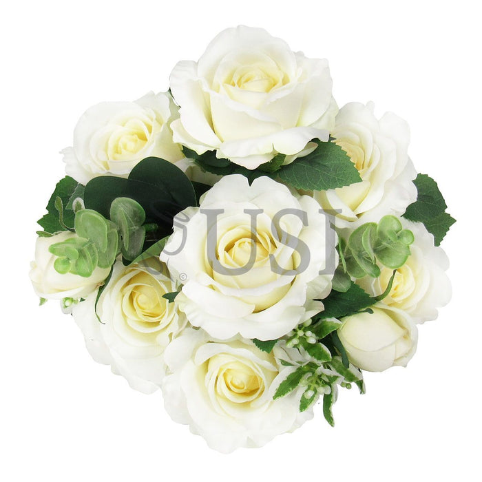 Deluxe Sweet Rose Bush w Filler x9, 20in, Cream White