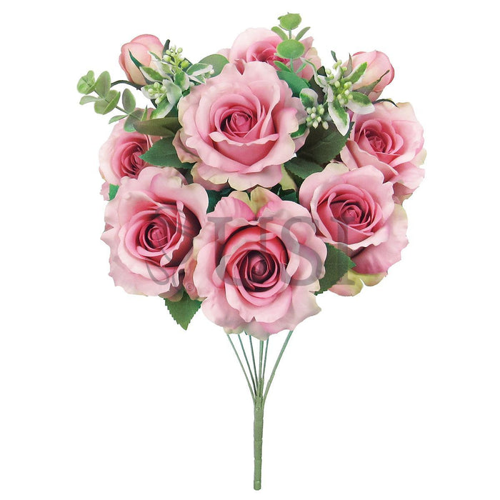 Deluxe Sweet Rose Bush w Filler x9, 20in, Rose Pink