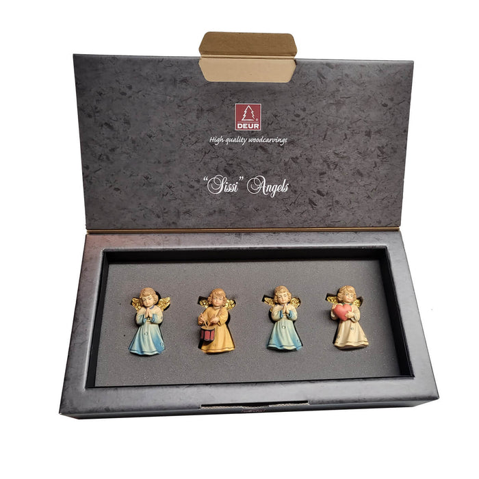 DEUR Sissi Angels gift box with four hand carved wooden angel figurines from South Tyrol Italy