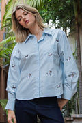 Duck Duck Blue Embroidered Button Down Shirt