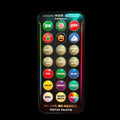 Certified Lights Dynamic RGBWW remote with ON/OFF, color, and effect buttons. Black remote with colorful buttons.