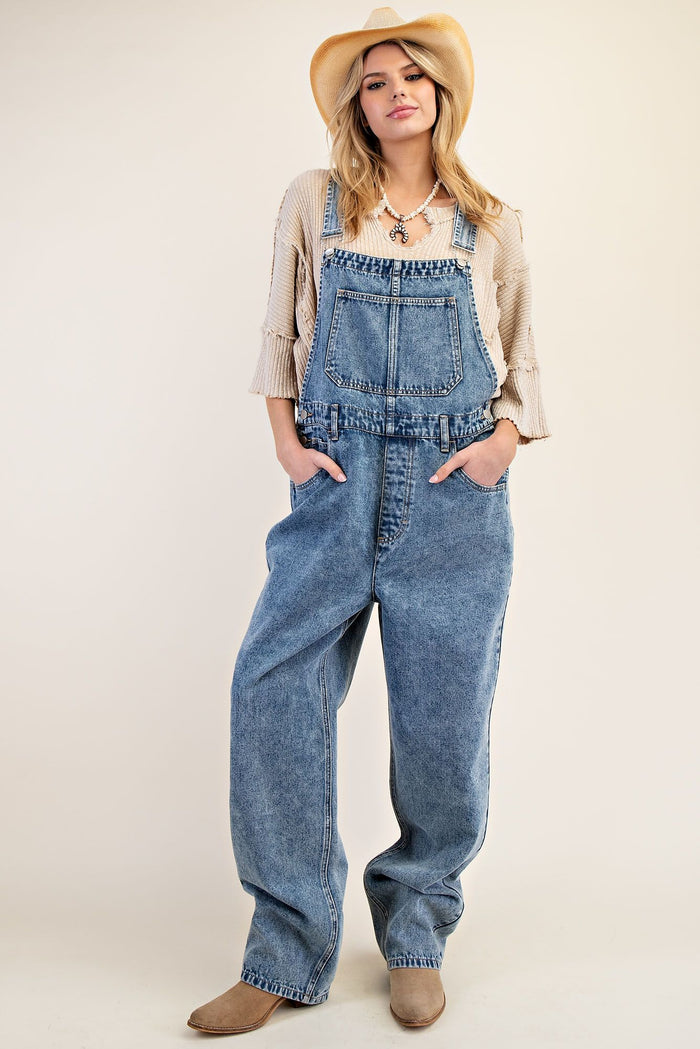 Easy Going Boyfriend Washed Denim Overalls