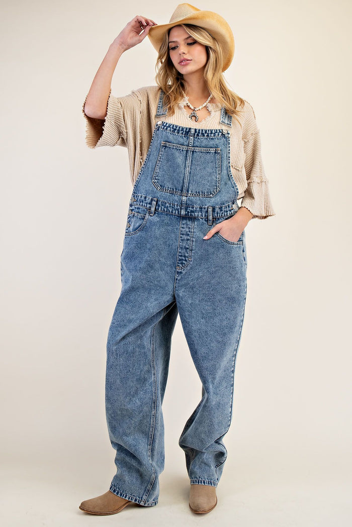 Easy Going Boyfriend Washed Denim Overalls