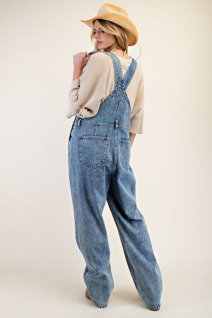 Easy Going Boyfriend Washed Denim Overalls