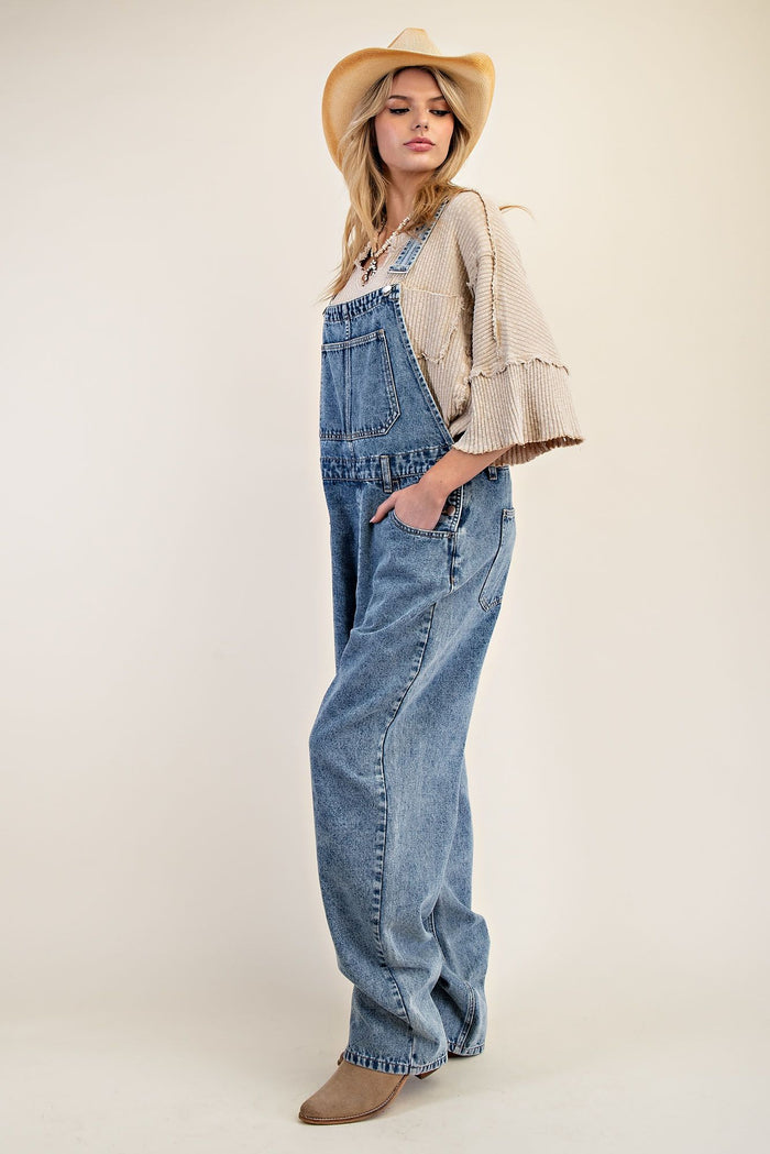 Easy Going Boyfriend Washed Denim Overalls