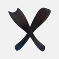 Ebonized rustic spalted maple wood salad servers, dark brown, 13.5"L, crossed.