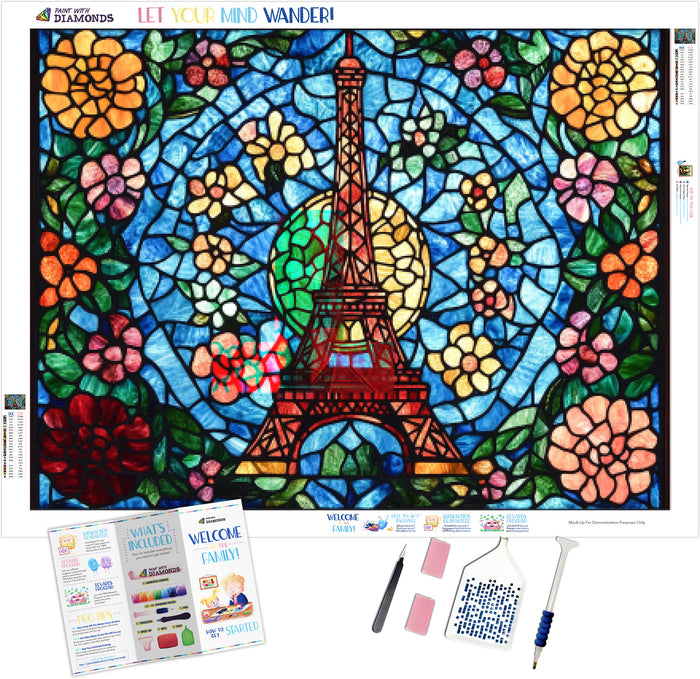 Eiffel Tower Surrounded By Swirling Floral Motifs