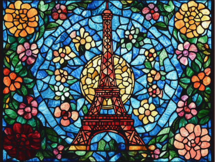 Eiffel Tower Surrounded By Swirling Floral Motifs