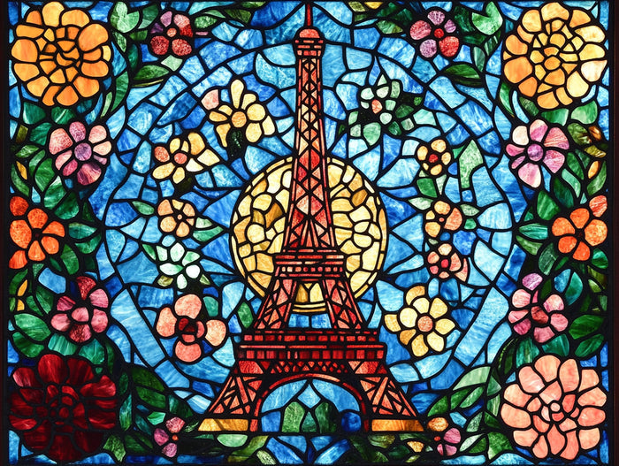 Eiffel Tower Surrounded By Swirling Floral Motifs