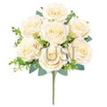 Elegant Rose Flower Bush w Filler x7, 17in, Ivory