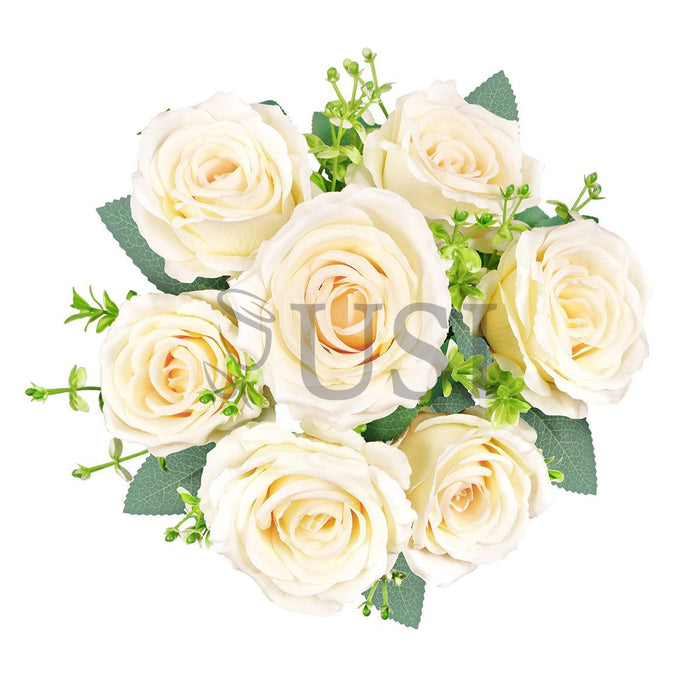 Elegant Rose Flower Bush w Filler x7, 17in, Ivory