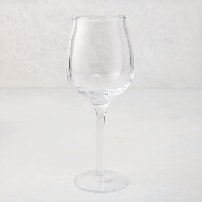 Elijah Large Scissor-Cut Wine Glass, 14 oz, clear thick air-blown glass with a rippled rim.