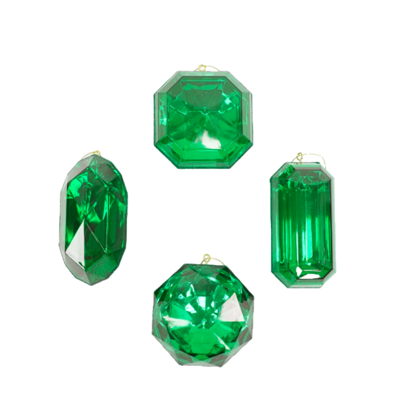 Emerald Jewel Ornament Set, 4"