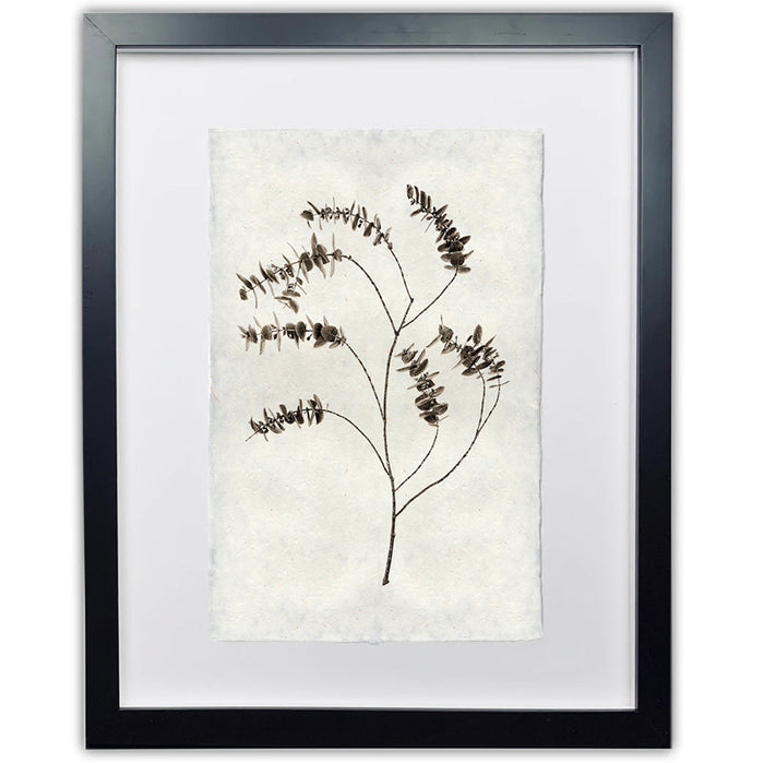 Eucalyptus #2 handmade Nepalese paper wall art print, black framed, with a subtle botanical design.
