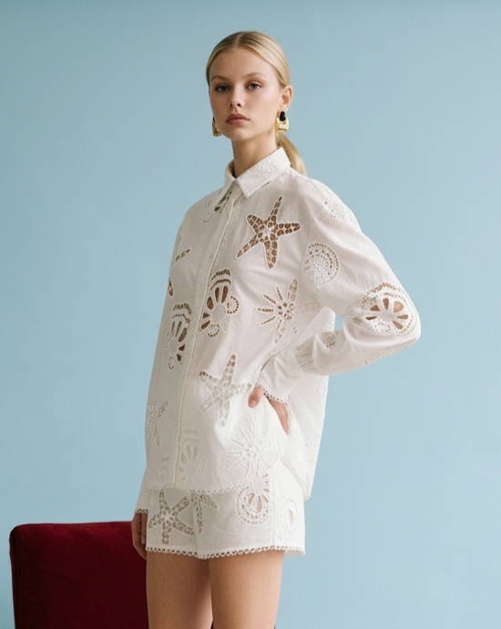Eyelet Lace Button Down Shirt
