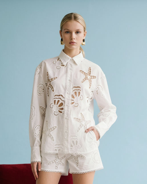 Eyelet Lace Button Down Shirt