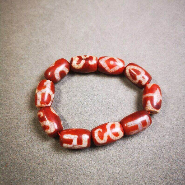 Fire Agate Dzi Bead Bracelet - Tibetan Buddhist mala beads, view 4