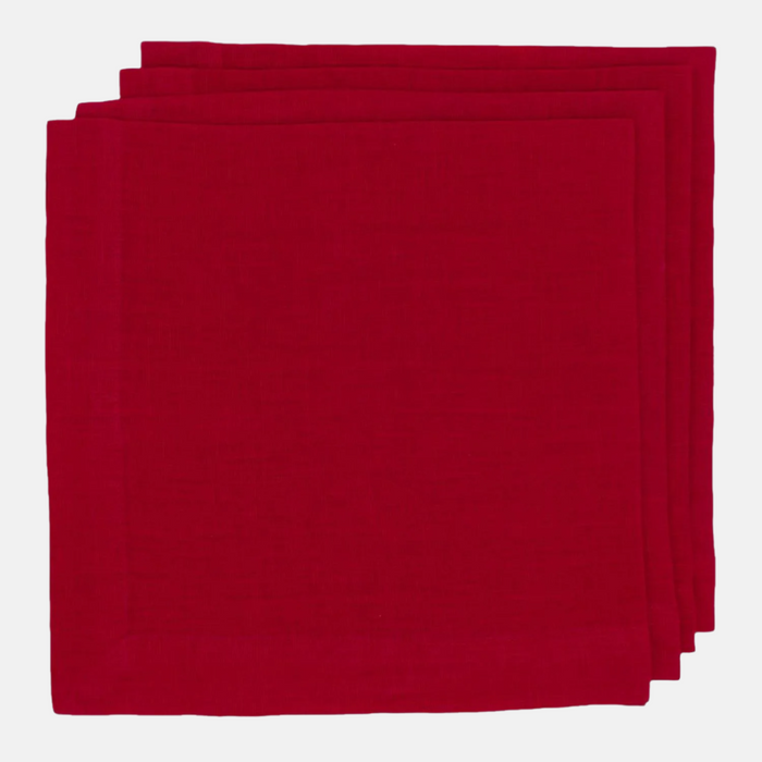 Flame HG Signature hand-dyed 22-inch square red linen napkin with mitered corners.