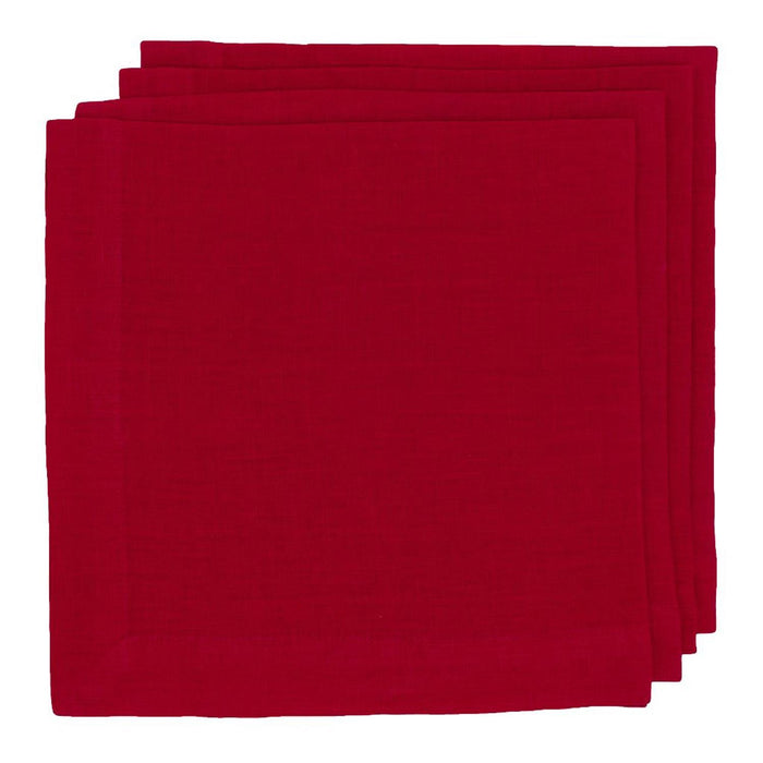Flame HG Signature hand-dyed 22-inch square linen napkins, stacked, deep vibrant holiday red.