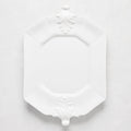 White octagon ceramic serving platter with Fleur de Lys detailing, 10.75"W x 15"L.