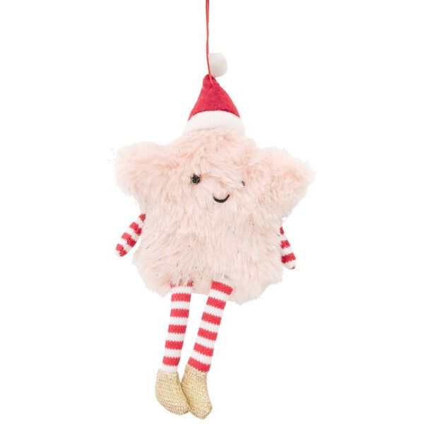 Plush star-shaped christmas decoration with a Santa hat