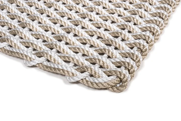 Handwoven Fog Grey and Sand Rope Doormat with a tightly braided, weather-resistant design.