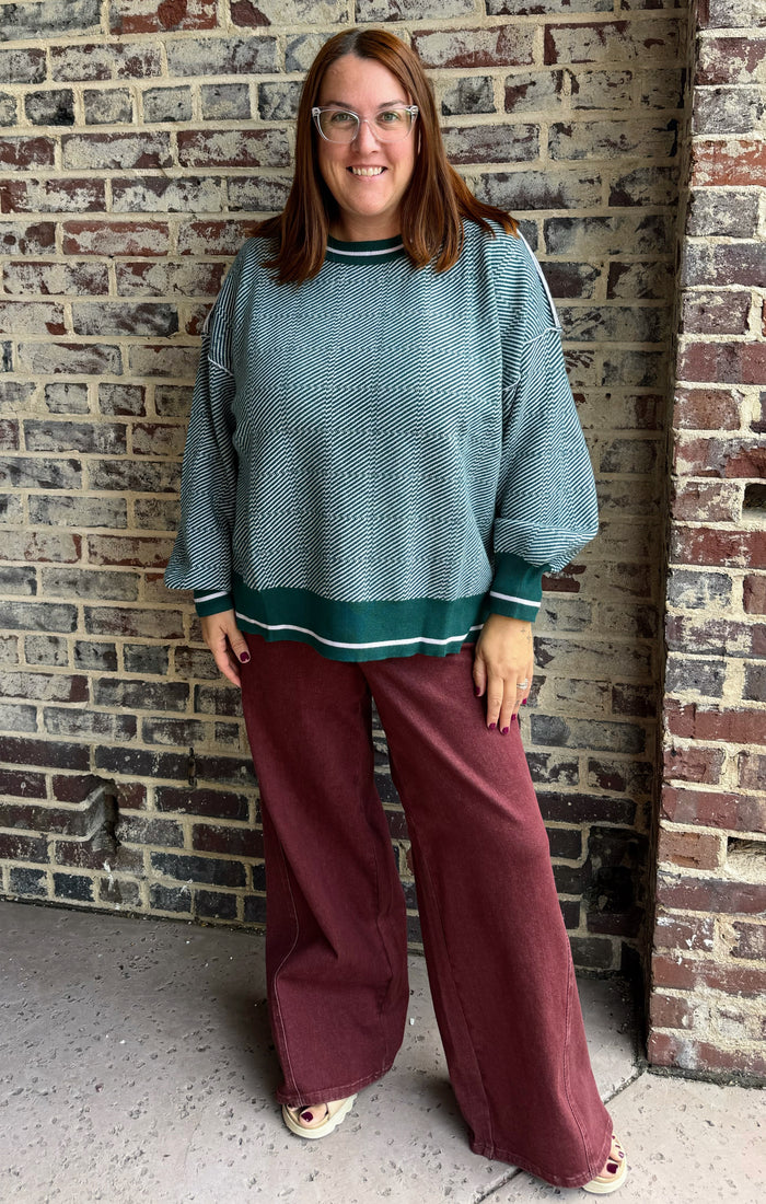 Forest Geometric Drop Shoulder Sweater - Curvy