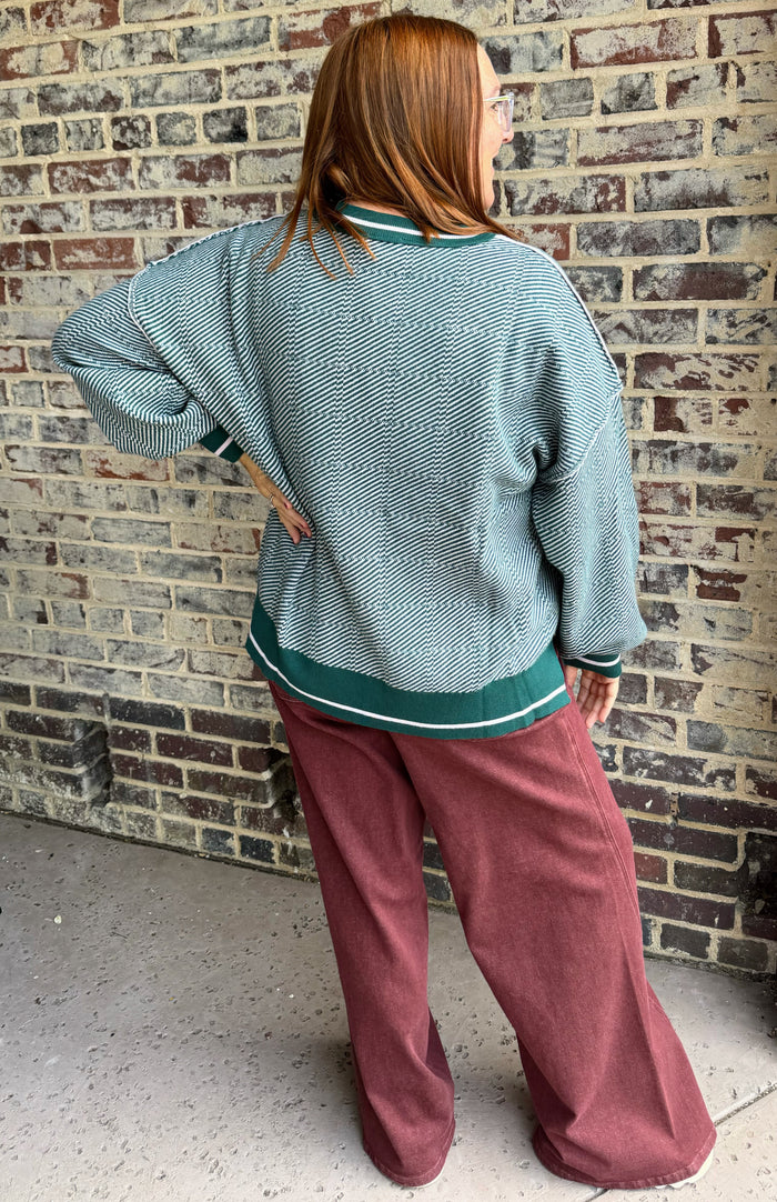 Forest Geometric Drop Shoulder Sweater - Curvy