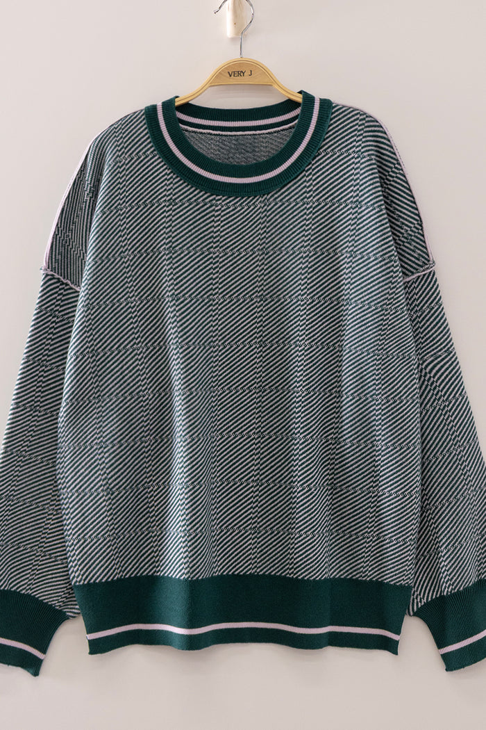 Forest Geometric Drop Shoulder Sweater - Curvy