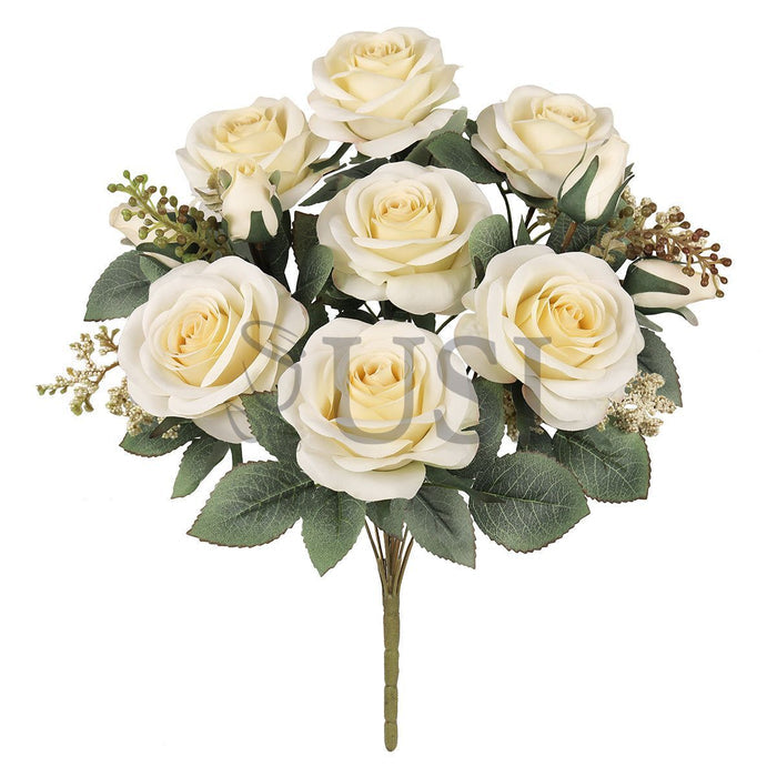 Forever Rose Bush w Filler x9, 18in, Cream Ivory