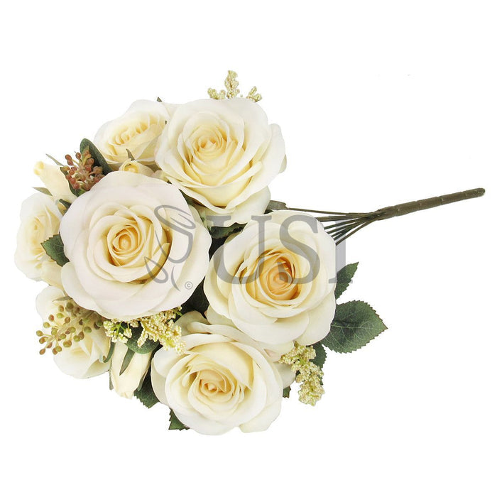 Forever Rose Bush w Filler x9, 18in, Cream Ivory