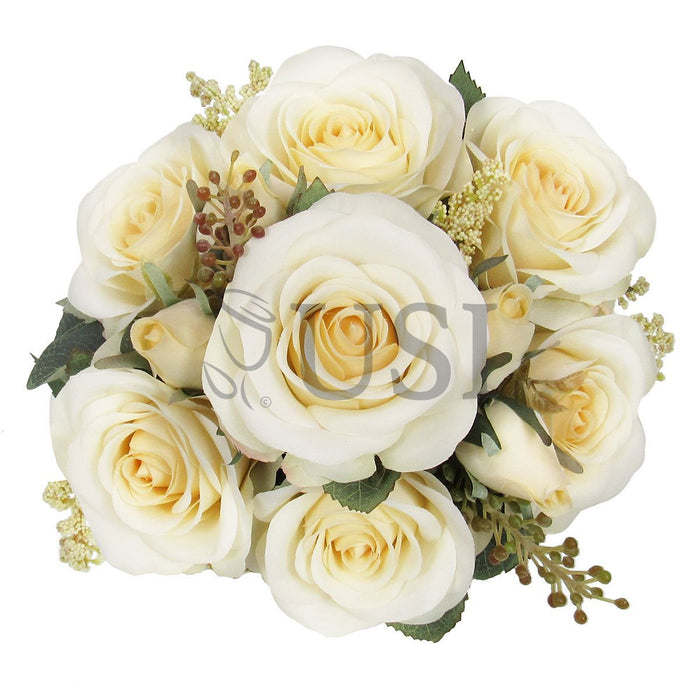 Forever Rose Bush w Filler x9, 18in, Cream Ivory