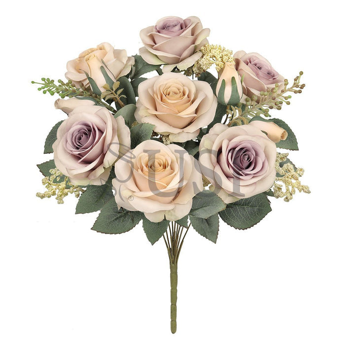 Forever Rose Bush w Filler x9, 18in, Ivory Lavender