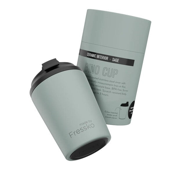 Sage green travel mug with black lid