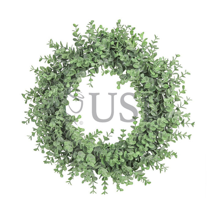 Frosted Eucalyptus Leaf Wreath Plastic, 18in, Frosted Green