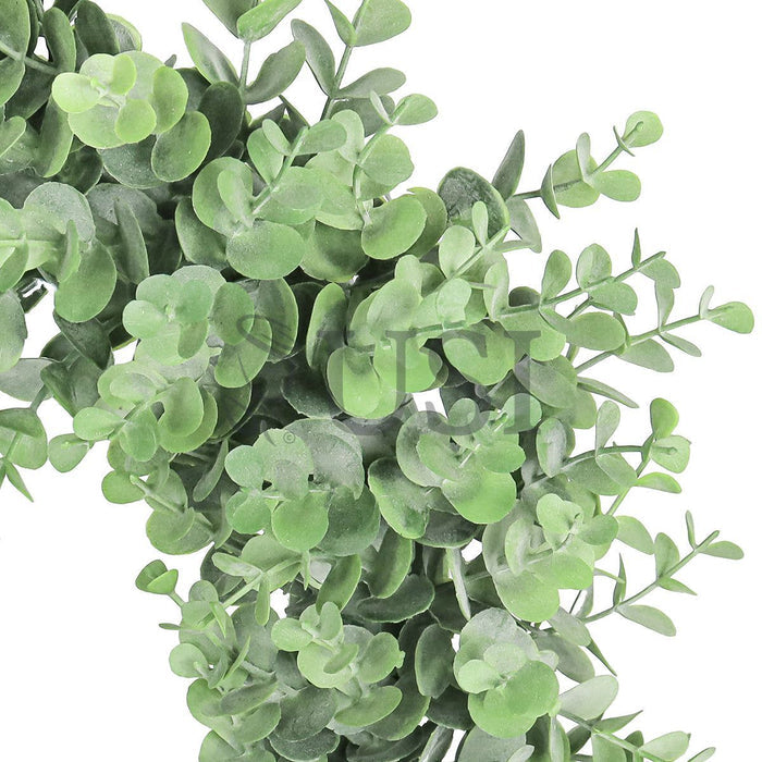 Frosted Eucalyptus Leaf Wreath Plastic, 18in, Frosted Green