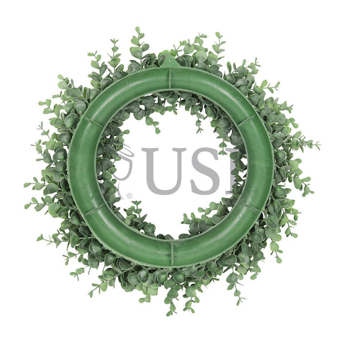Frosted Eucalyptus Leaf Wreath Plastic, 18in, Frosted Green