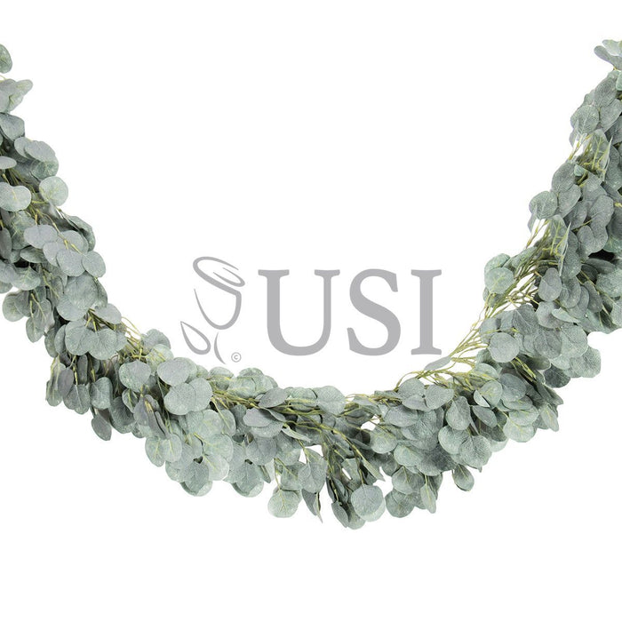 Frosted Full Silver Dollar Eucalyptus Greenery Garland, 6ft, Frosted Green