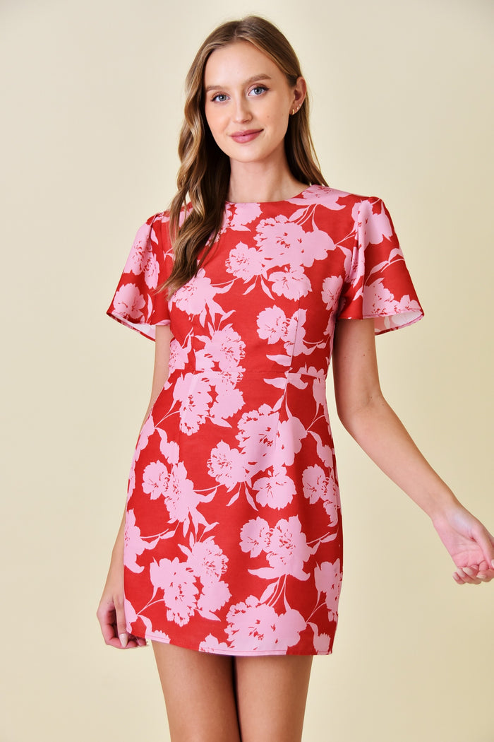 Gal Pal Red & Pink Bell Sleeve Mini Dress