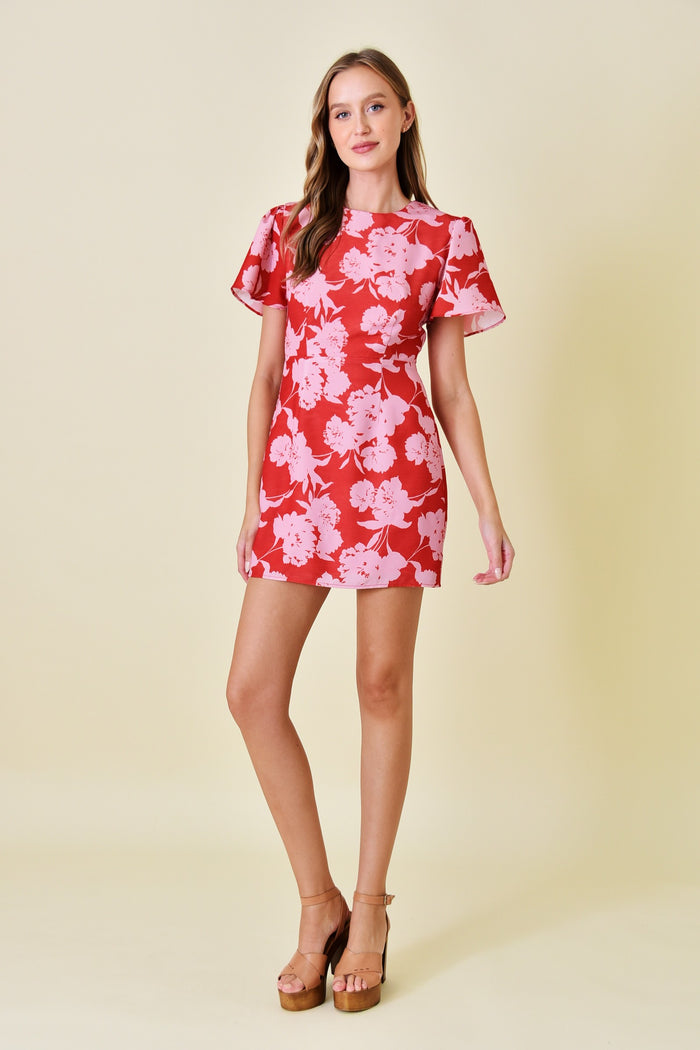 Gal Pal Red & Pink Bell Sleeve Mini Dress