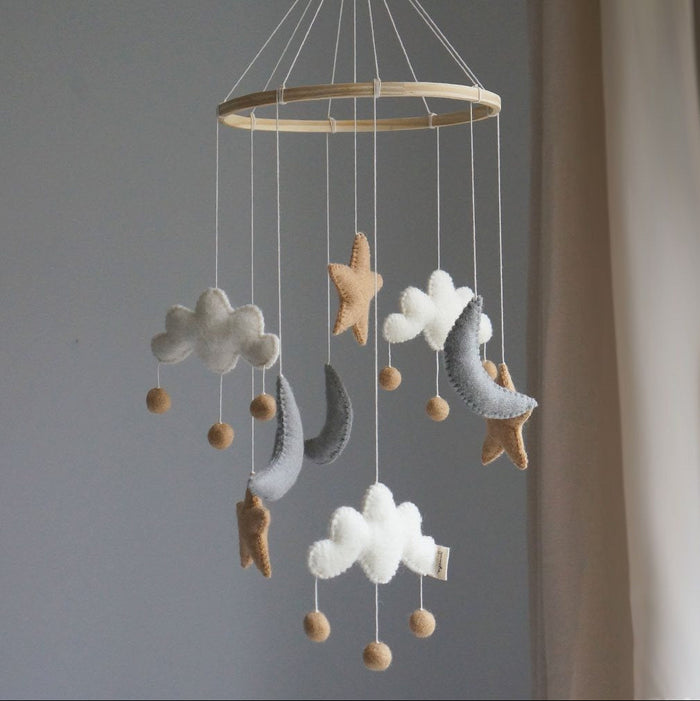 Gamcha - Baby Cot Mobile - Star Moon & Cloud - Beige - Mabel & Fox