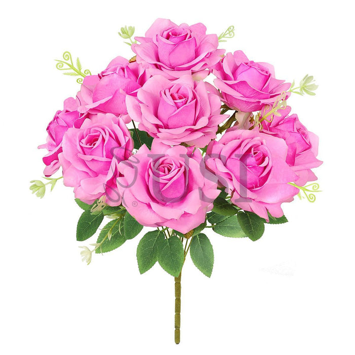 Gardenia Rose Flower Bush w Filler x9, 17in, Hot Pink