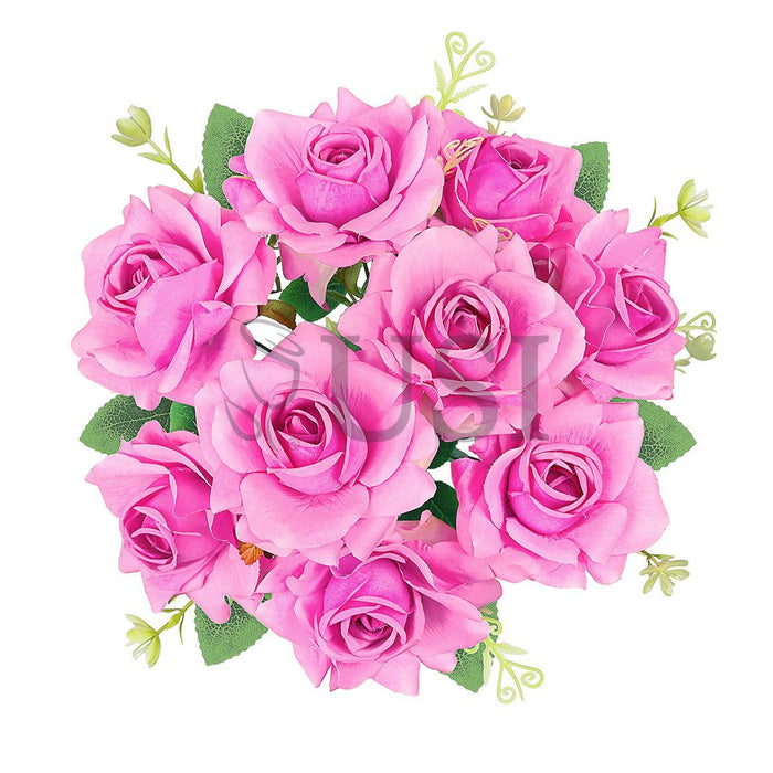 Gardenia Rose Flower Bush w Filler x9, 17in, Hot Pink