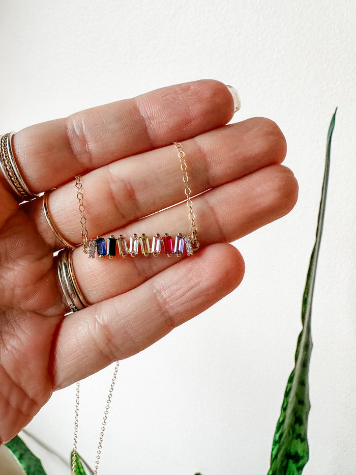 Gemstone Baguette Bar Dainty Necklace