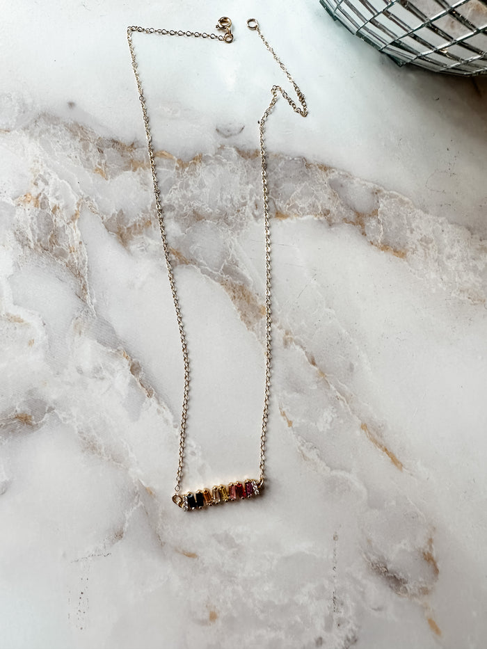 Gemstone Baguette Bar Dainty Necklace